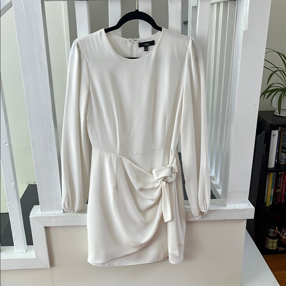 Lulu's Cream Ruched Tie Front Sheath Dress